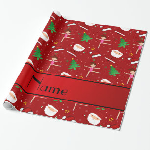 Rote Gymnastik Sankt des individuellen Namens Geschenkpapier