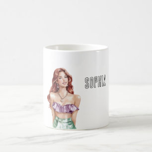 Rote Haare Frau Lila Oberteil Kaffeetasse