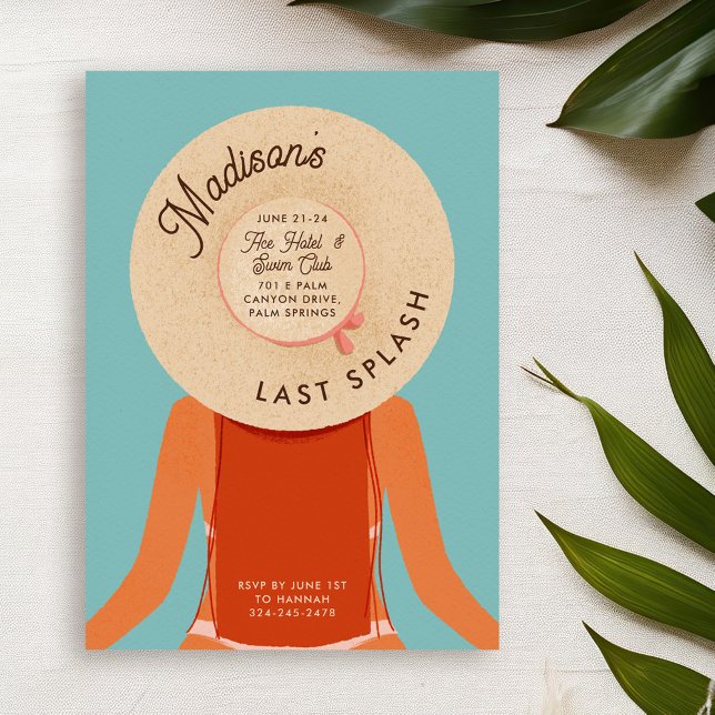 Rote Haare Girls Wochenende Bachelorette Party Einladung (ginger hair and tan skin girl wearing a beach hat - bachelorette pool party invitation)