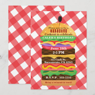 Rote Hamburger Sommer-Cookout-Grillparty-Einladung Einladung