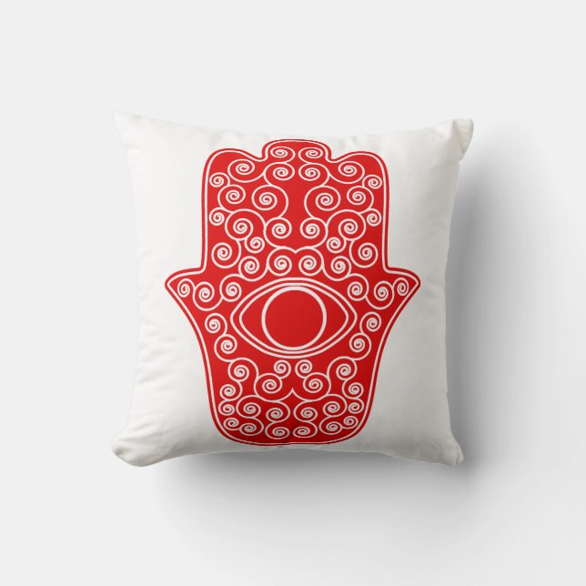 Rote Hamsa-Hand der Miriam-Hand von Fatima.png Kissen (Vorderseite)