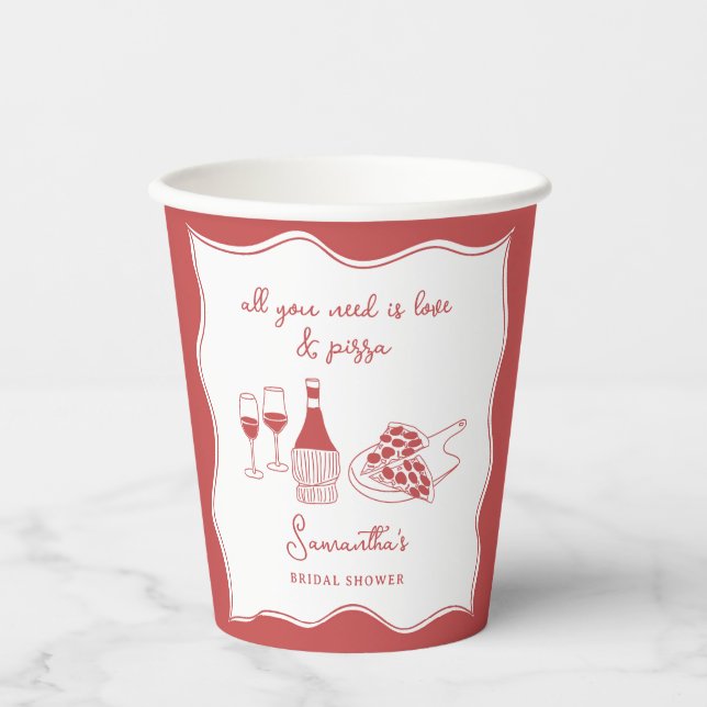 Rote Hand Italienische Pizza Brautparty Pappbecher (Vorderseite)