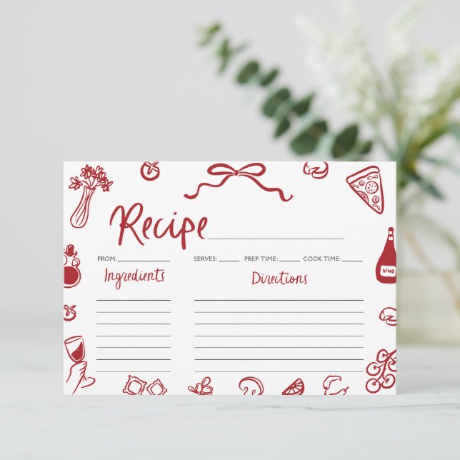 Rote Hand Italienisches Brautparty Rezept Karte (Stehend Vorderseite)