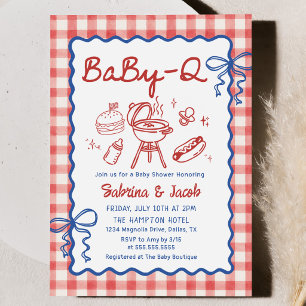 Rote handgezeichnete BaBy-Q-Baby-Party-Einladung Einladung