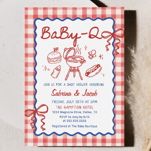 Rote handgezeichnete BaBy-Q-Baby-Party-Einladung Einladung
