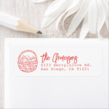 Rote handgezeichnete Erdbeerkorb-Rücksendeadresse