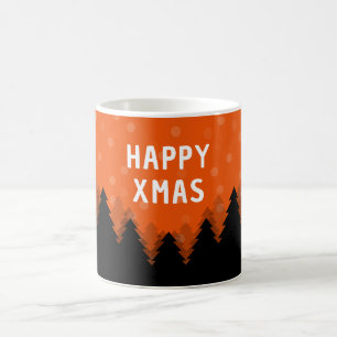 Rote Happy Xmas Tasse mit Wald, Bäumen und Schnee