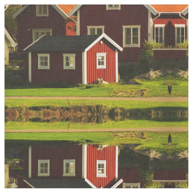 Rote Häuser in Schweden Stoff (Nahaufnahme)