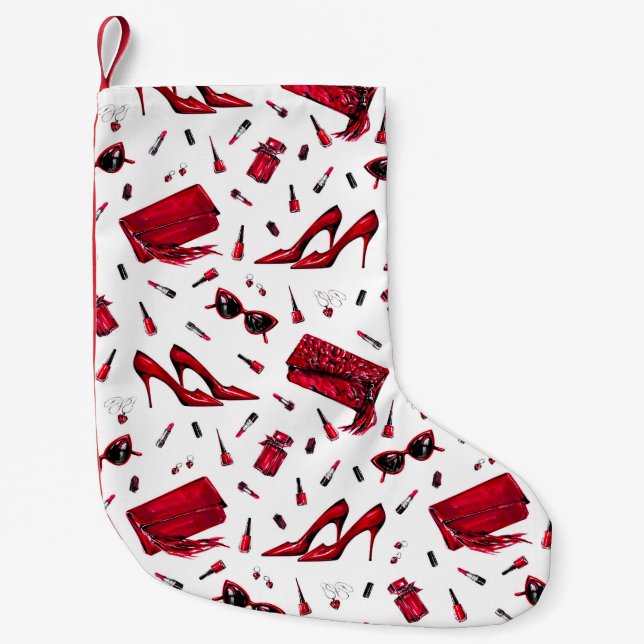 Rote Heelse, Modeaccessoires Muster. Kleiner Weihnachtsstrumpf (Vorderseite)