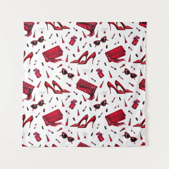 Rote Heelse, Modeaccessoires Muster. Wandteppich (Vorderseite)