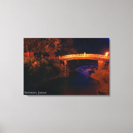 Rote Heilige Brücke Fluss Nacht Japan Foto Leinwanddruck