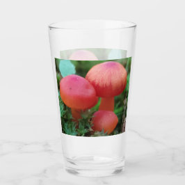 Rote, helle Pilze im Waldboden Glas