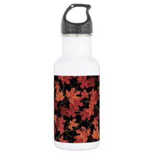Rote Herbst-Ahornblätter auf Schwarz Edelstahlflasche