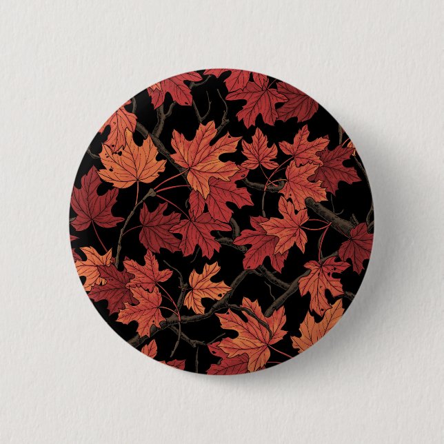 Rote Herbstahornblätter auf Schwarz Button (Vorderseite)