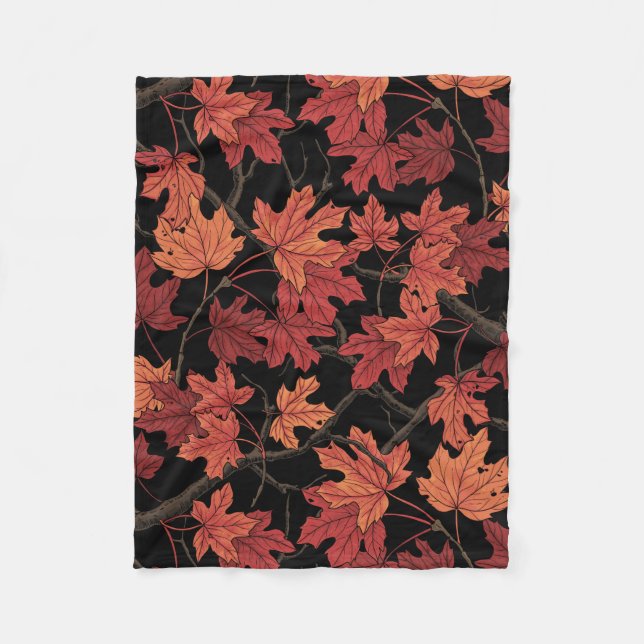 Rote Herbstahornblätter auf Schwarz Fleecedecke (Vorderseite)