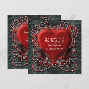Rote Herz-Gotik-Valentinstag-Hochzeitseinladungen Einladung