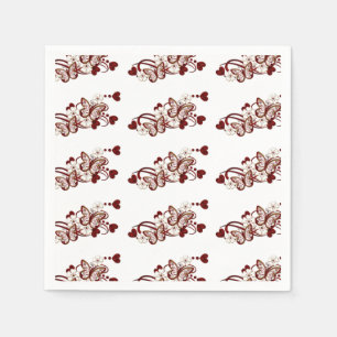 Rote Herz-Schmetterlings-Muster-Servietten Serviette