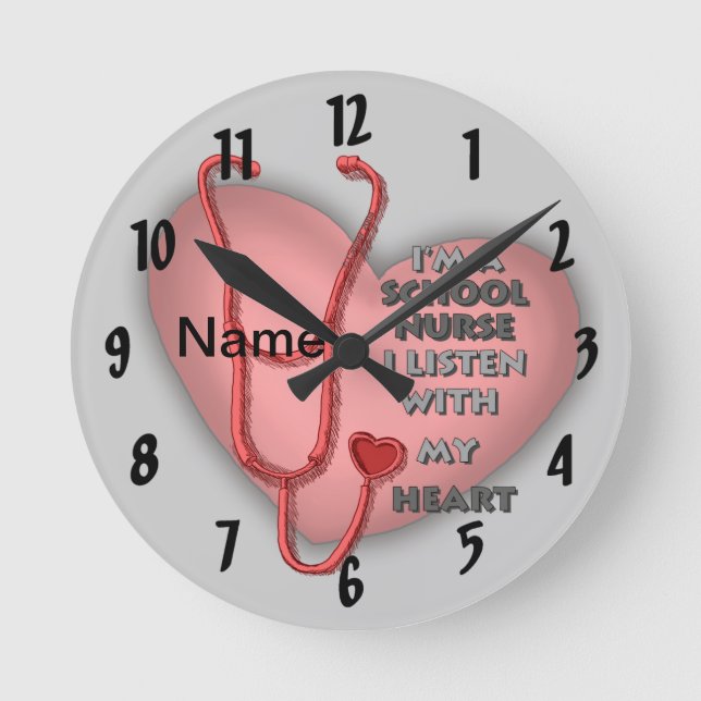 Rote Herz Schulkrankenschwester Runde Wanduhr (Vorderseite)