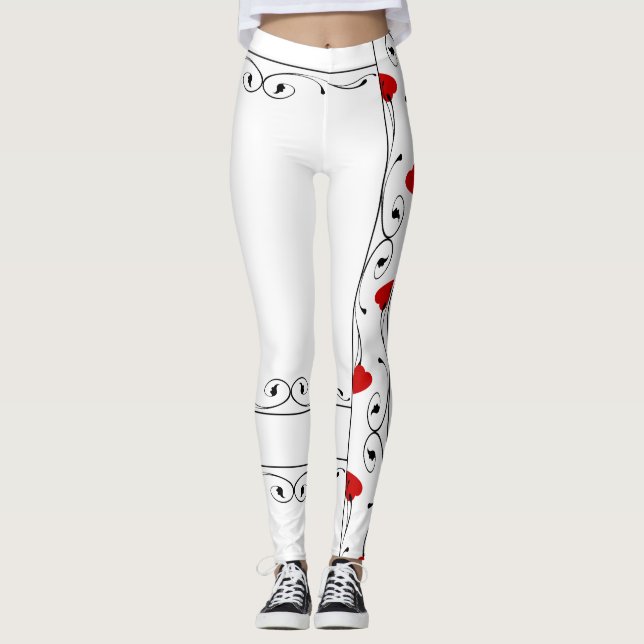 Rote Herz-schwarze Rebe-Muster-Leggings Leggings (Vorderseite)