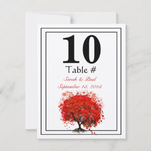 Rote Herzblatt-Baum-Hochzeitstisch-Nummer Einladung