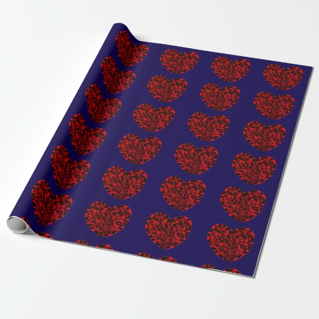Rote Herzen auf blauem Geschenkpapier (Ungerollt)
