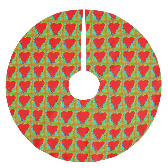 rote Herzen auf grünem Rock Polyester Weihnachtsbaumdecke (Vorderseite)