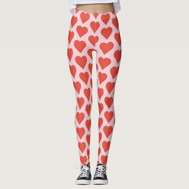 Rote Herzen auf rosa Leggings (Vorderseite)