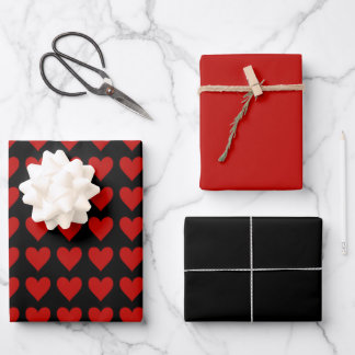 Rote Herzen auf schwarz mit/Soliden Geschenkpapier Set