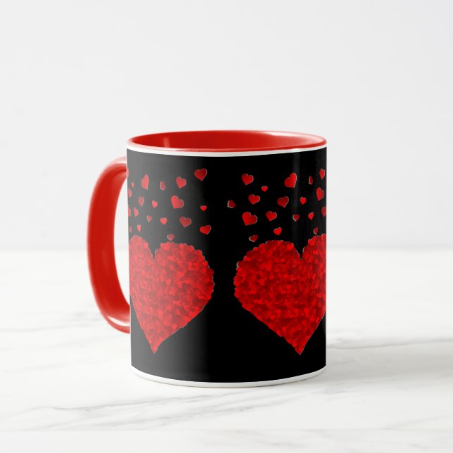 Rote Herzen auf schwarz Tasse (Vorderseite Links)