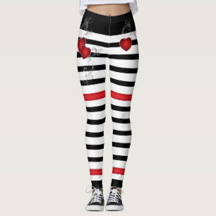 Rote Herzen auf Schwarzweiss Leggings