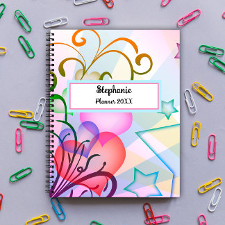 Rote Herzen, blaue Sterne, farbenfroh, kundenspezi Planer