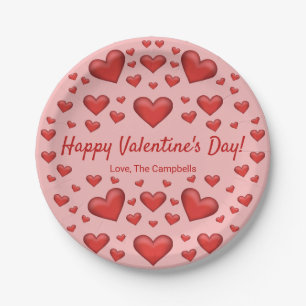 Rote Herzen Frohen Valentinstag & Benutzerdefinier Pappteller