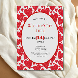 Rote Herzen Glitter Funkeln Galentine's Day Party Einladung