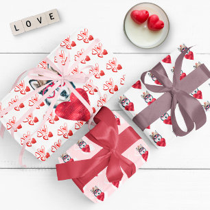 Rote Herzen Husky-Hundefreund Valentinsgeschenk Geschenkpapier Set