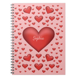 Rote Herzen mit personalisierbarem Text Notizblock