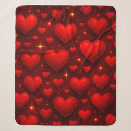 Rote Herzen mit Sternen Muster Sherpadecke