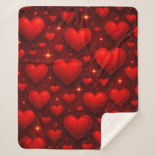 Rote Herzen mit Sternen Muster Sherpadecke