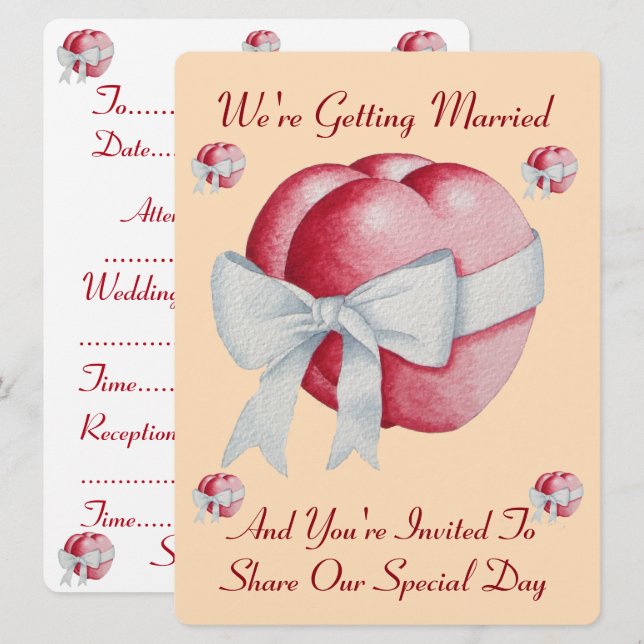 rote Herzen mit weißem Bogen für Hochzeiten laden Einladung (Vorne/Hinten)