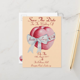 Rote Herzen, mit weißem Bugband Save the Date gebu Ankündigungspostkarte