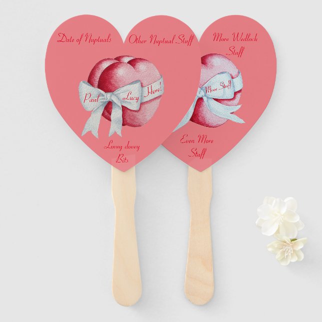 rote Herzen mit weißen Bögen für die Hochzeit Fächer (Vorne und Hinten)