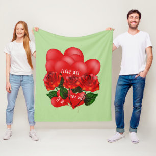 Rote Herzen & Rosen Fleece Decke – Romantisch