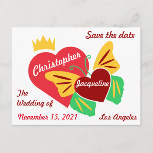 Rote Herzen, Schmetterling Save The Date Postkarte