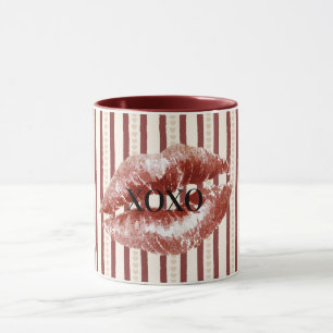 Rote Herzen Streifen XOXO Kuss Lippen Tasse