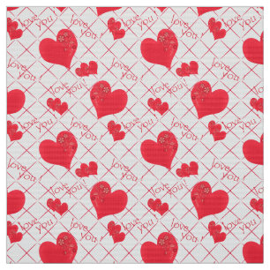 Rote Herzen, Text, "Liebe du" . Stoff