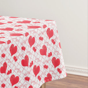 Rote Herzen, Text, "Liebe du" . Tischdecke