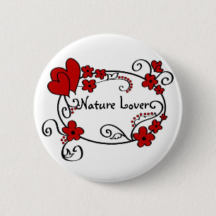 Rote Herzen und Blumen - Knopf Button