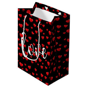 Rote Herzen und Liebe auf schwarz Mittlere Geschenktüte
