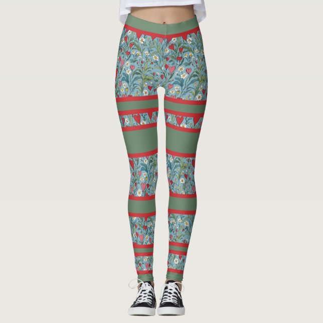 Rote Herzen und Milchstränge mit fetten Streifen Leggings (Vorderseite)