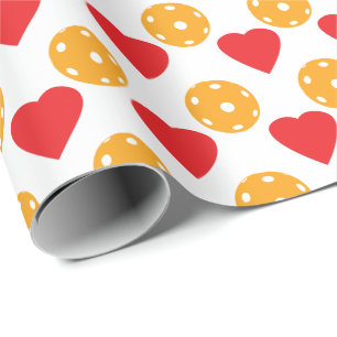 Rote Herzen und orangefarbene Pickleballs Geschenkpapier