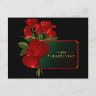 Rote Herzen und Rose auf der Postkarte des Schwarz